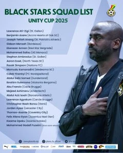 Unity Cup: Black Stars coach Addo unveils 23-man squad