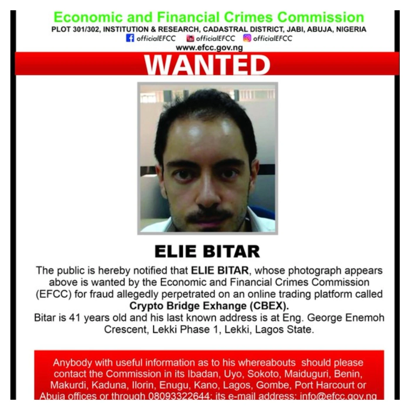 CBEX: EFCC declares Elie Bitar wanted