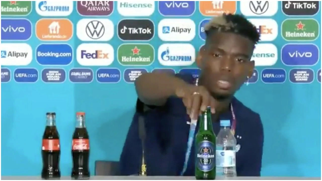Euro 2020: Pogba removes bottle of Heineken during press conference
