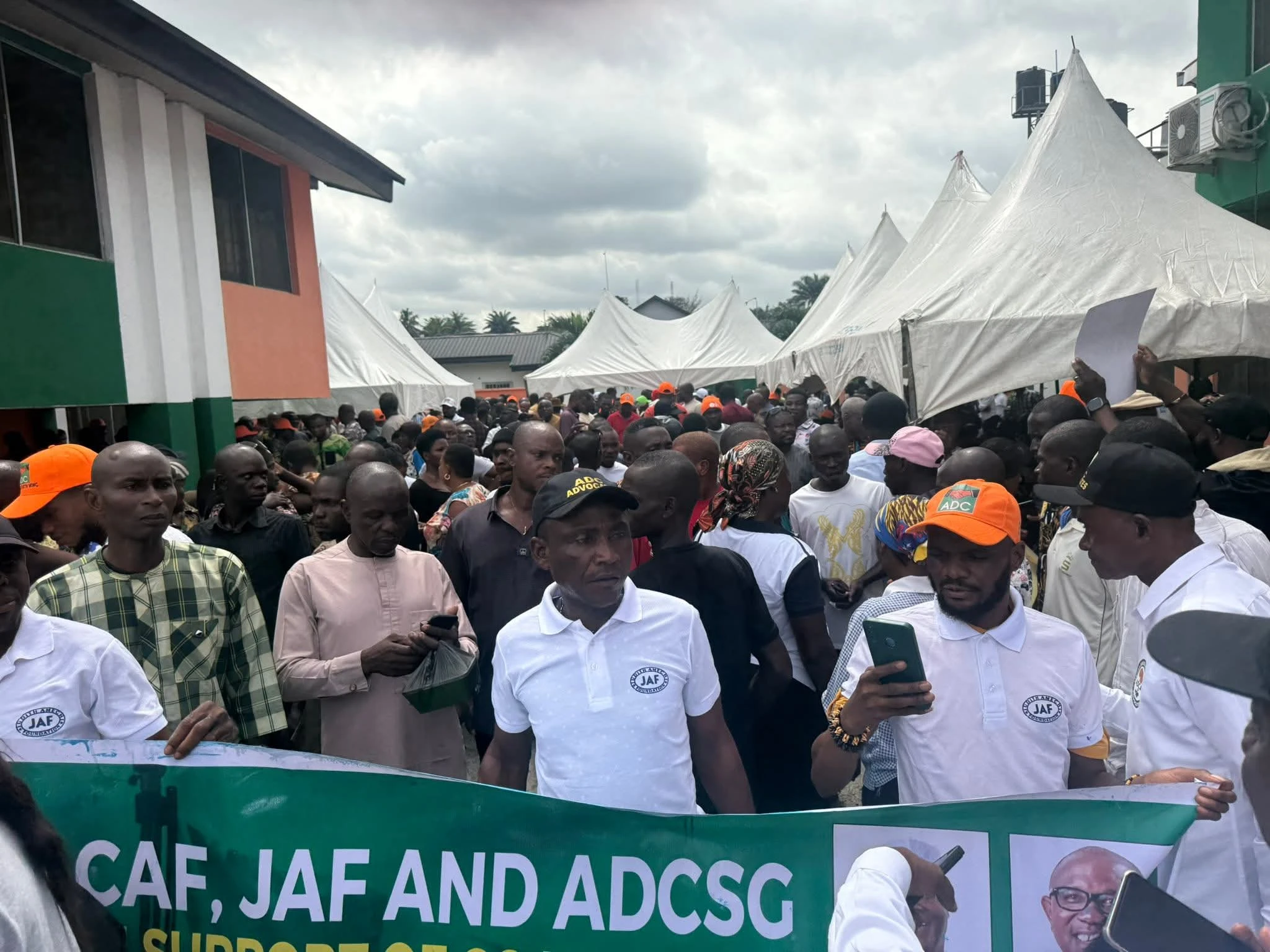 Protest in Rivers as ADC members, supporters storm INEC office