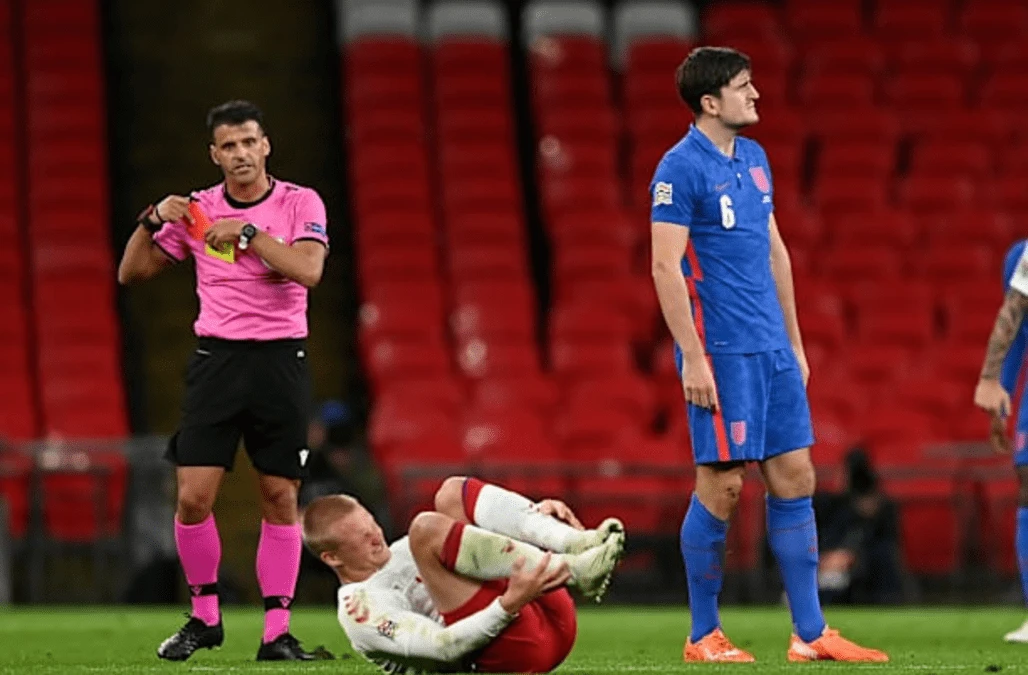Harry Maguire’s nightmare season continues with red card for England