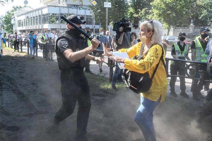 Фото з акції під Верховною Радою, де поліцейський напав на вчительку, збурило соцмережі