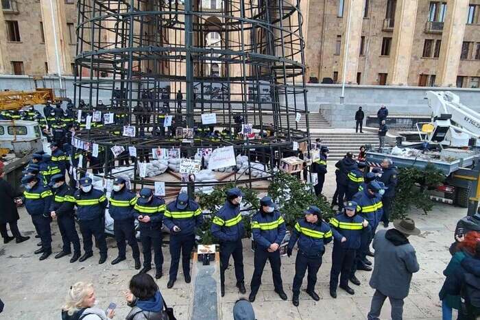 Влада Грузії намагалася зупинити протести ялинкою, мітингарі не розгубилися та «прикрасили» її