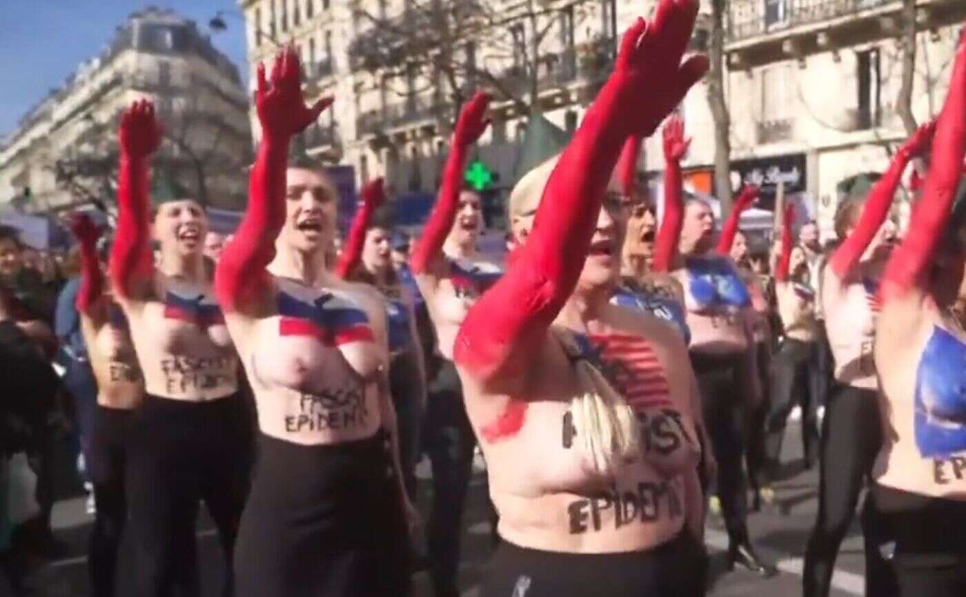 « Heil Trump, Poutine, Musk, Le Pen… » : à Paris pour le 8-mars, l’action choc des Femen contre l’ « épidémie fasciste »