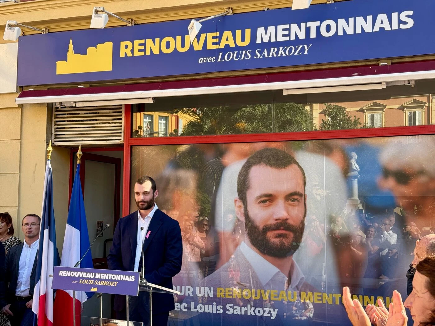 Municipales à Menton : Louis Sarkozy enlève son grand portrait de sa permanence de campagne