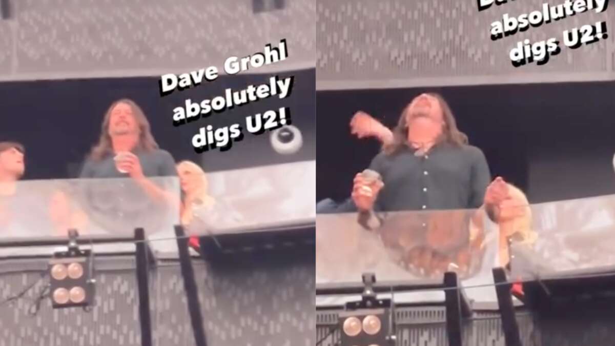 Un efusivo Dave Grohl, líder de 'Foo Fighters', lo da todo en el público en un concierto de U2