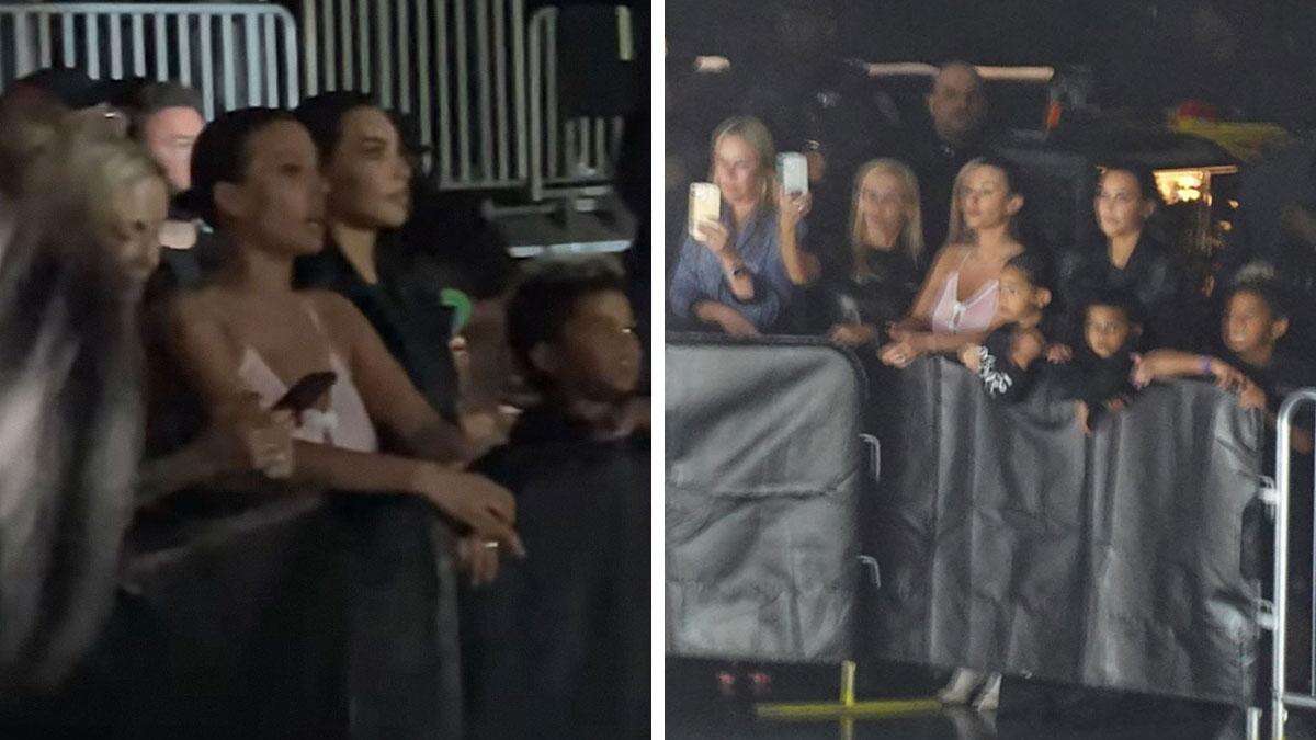 Kim Kardashian y Bianca Censori, ex y actual mujer de Kanye West, juntas en un evento del rapero