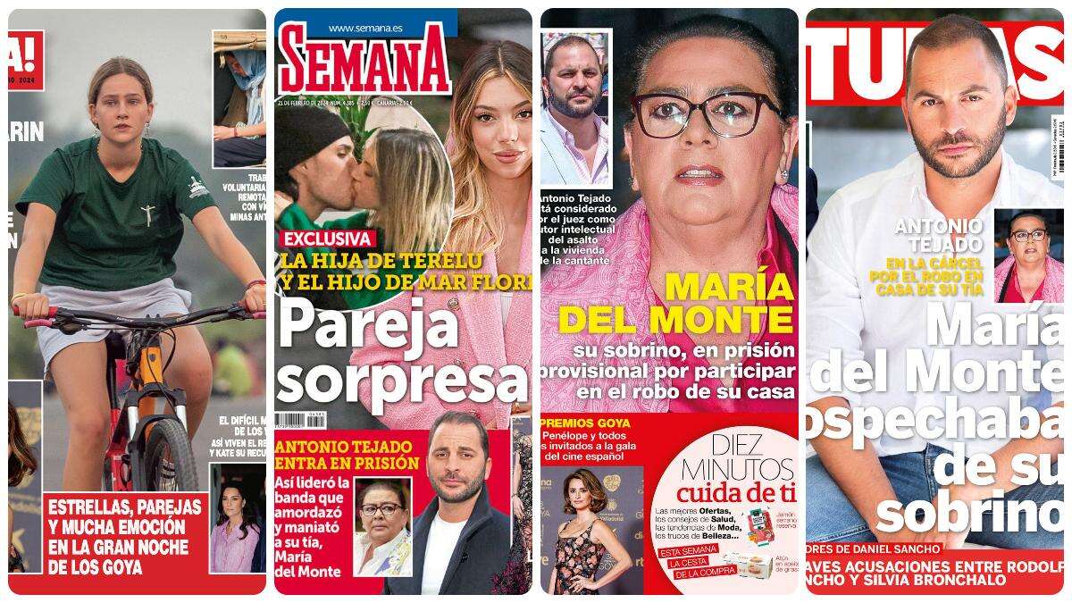 Irene Urdangarin, Carlo Costanzia con Alejandra Rubio y el robo a María del Monte protagonizan las portadas