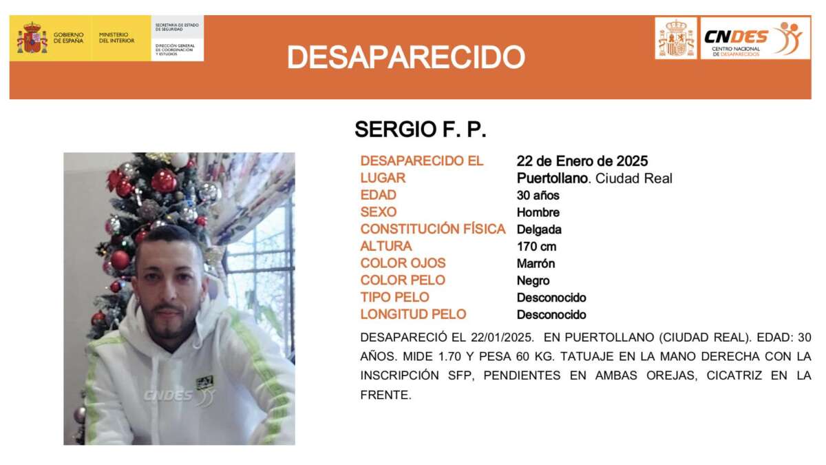 La Guardia Civil activa la alerta para encontrar a Sergio, el hombre de 30 años desaparecido en Ciudad Real