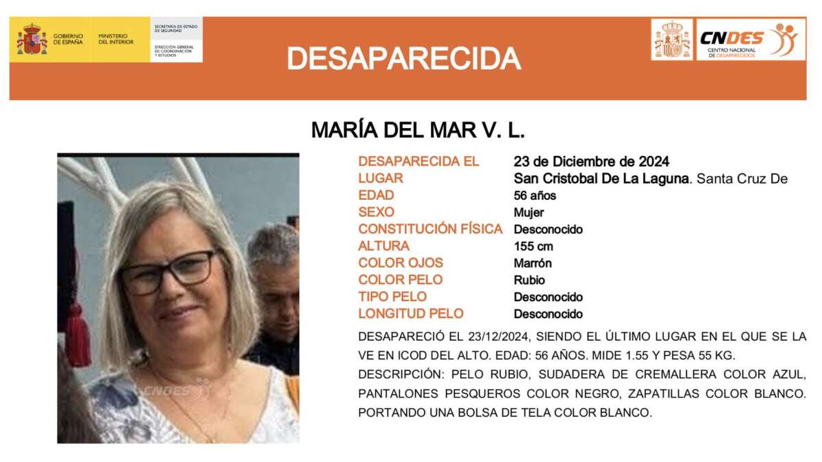 Sin rastro de María del Mar, la mujer de 56 años desaparecida en Santa Cruz de Tenerife