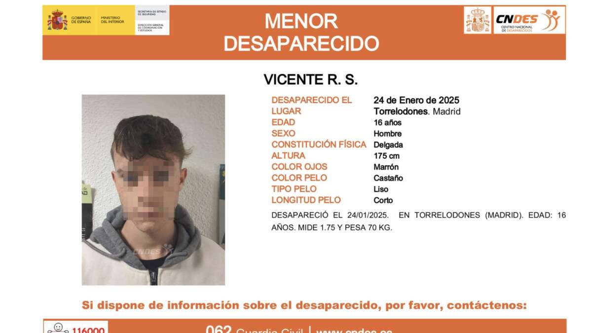 Sin rastro de Vicente, el menor de 16 años desaparecido en Madrid