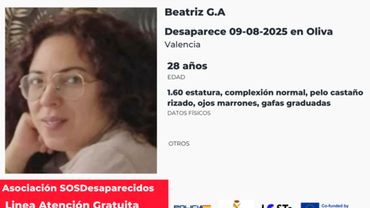 Se busca a Beatriz G., una mujer de 28 años desaparecida en Oliva, Valencia