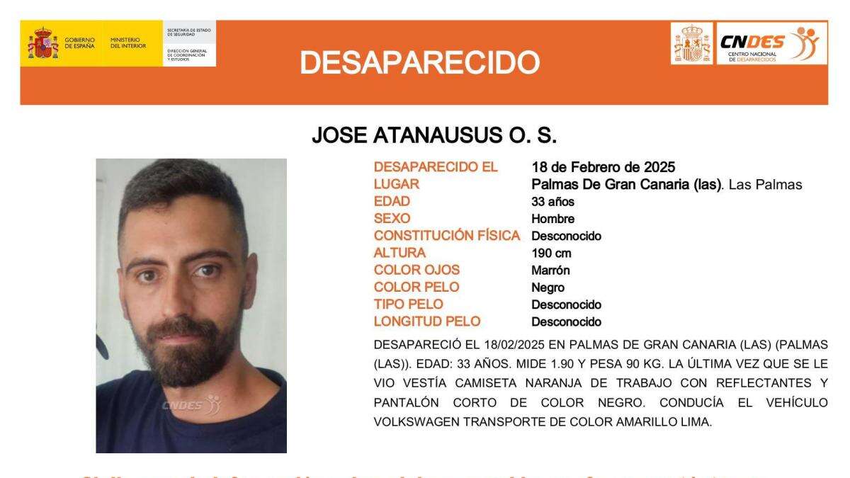 Activada una alerta para encontrar a un hombre de 33 años desaparecido en Las Palmas