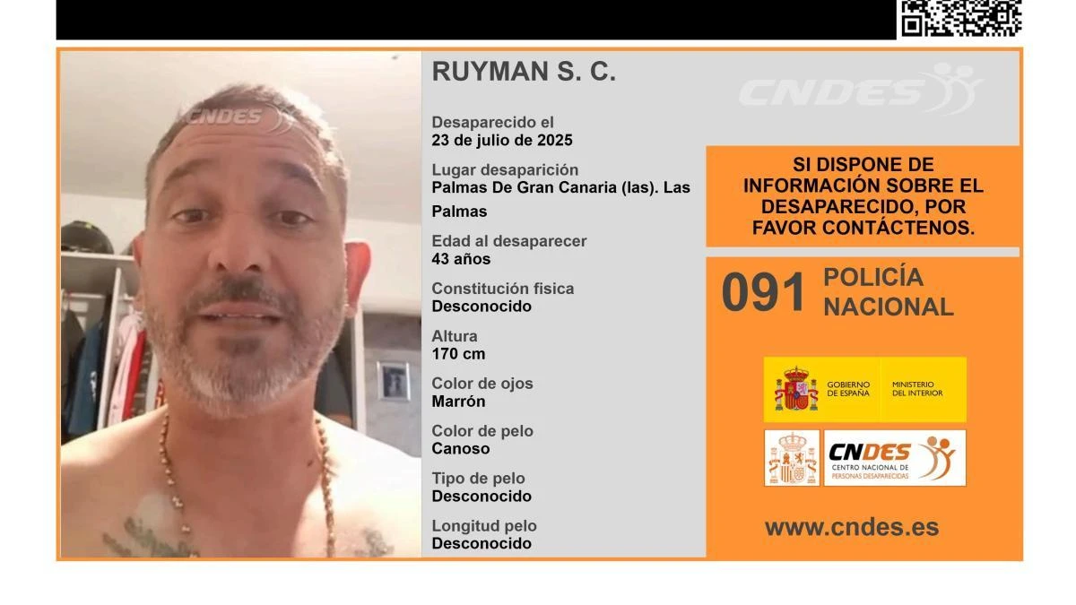 Sin rastro de Ruyman S. C., un hombre de 43 años desaparecido en Las Palmas de Gran Canaria