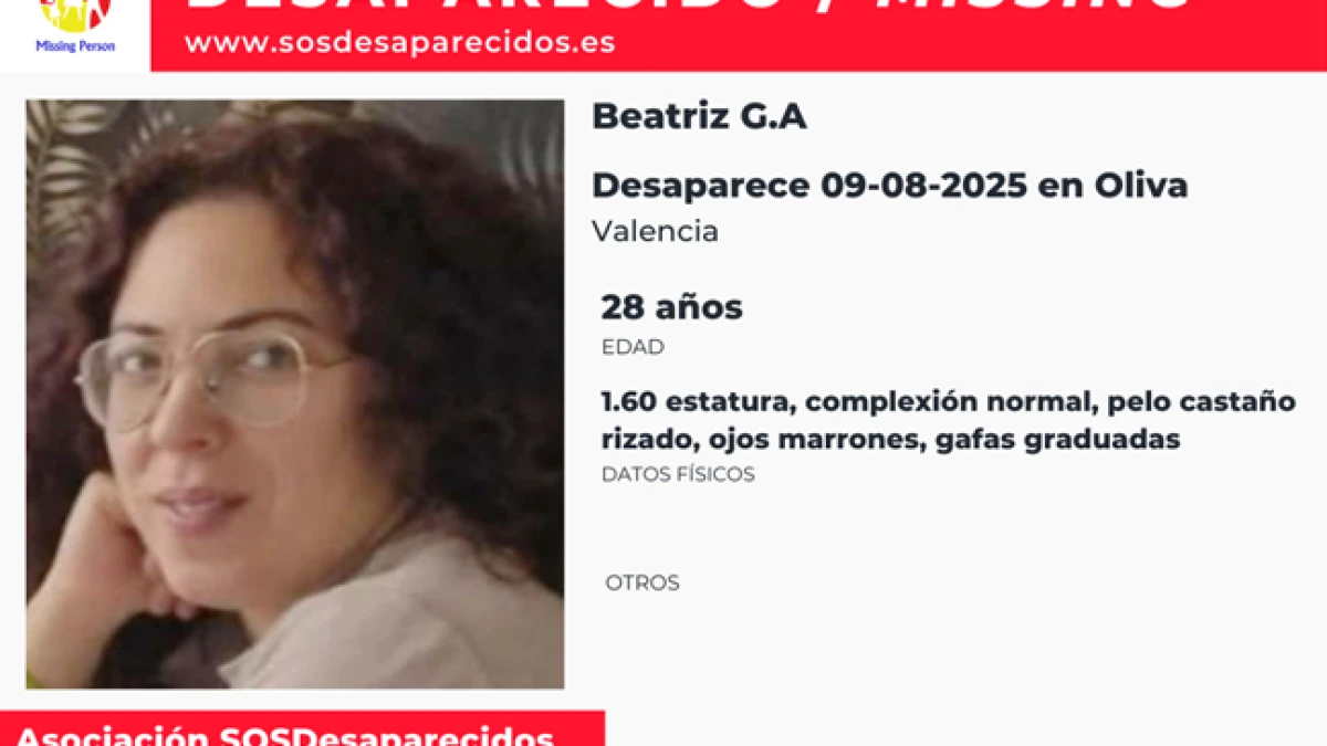 Activada una alerta para hallar a Beatriz G. A., una joven de 28 años desaparecida en València