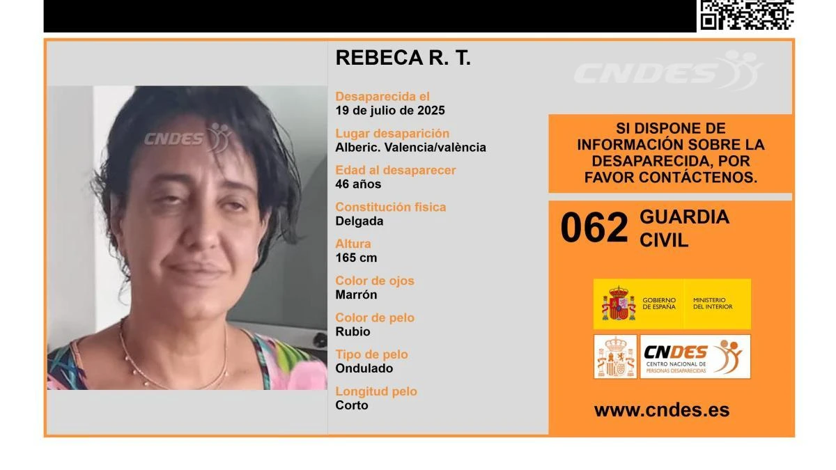 Activada una alerta para encontrar a Rebeca R. T., una mujer de 46 años desaparecida en València