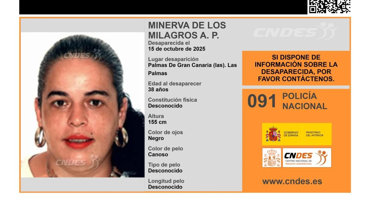 Activan una alerta para dar con Minerva de los Milagros A. P., una mujer de 38 años desaparecida en Las Palmas de Gran Canaria