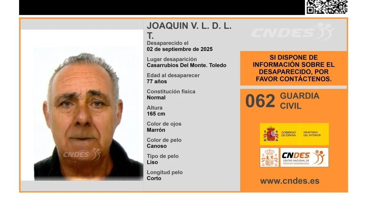 En paradero desconocido Joaquín V. L. D. L. T., un hombre de 77 años desaparecido en Toledo