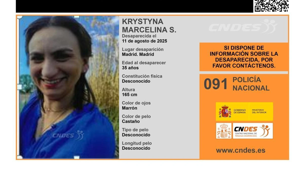 Sin rastro de Krystyna Marcelina S., una mujer de 35 años desaparecida en Madrid