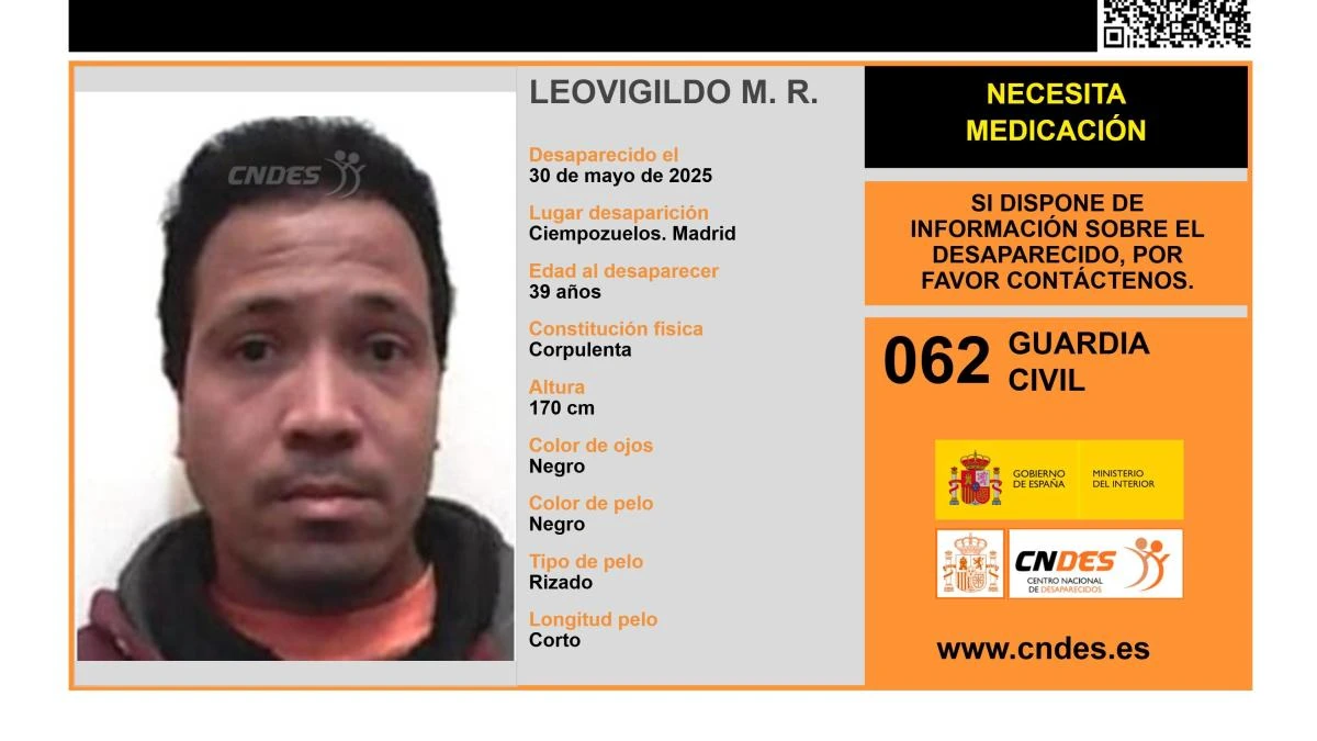 Sin rastro de Leovigildo M. R., un hombre de 39 años desaparecido en Madrid