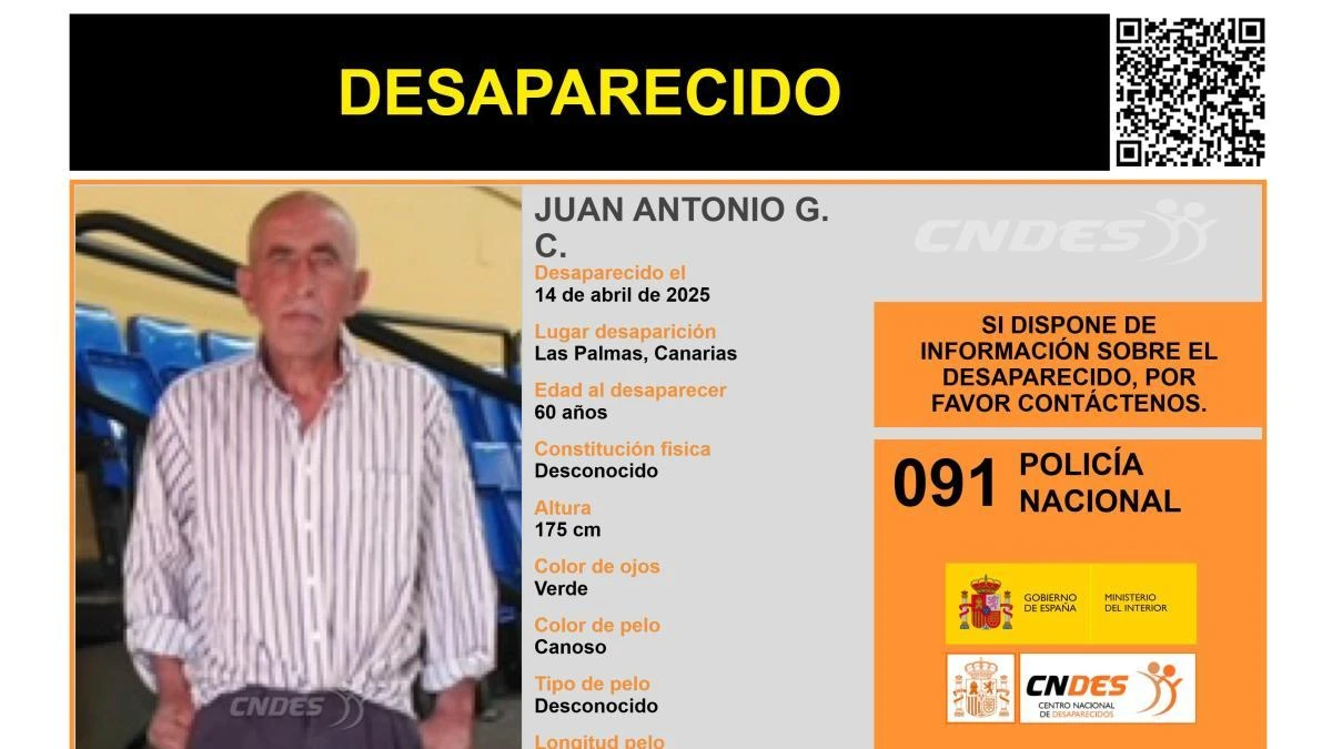Sin rastro de Juan Antonio G. C., un hombre de 60 años desaparecido en Las Palmas