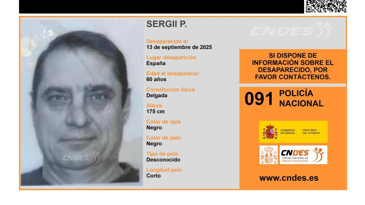 Activan una alerta para encontrar a Sergi P., un hombre de 60 años desaparecido en España