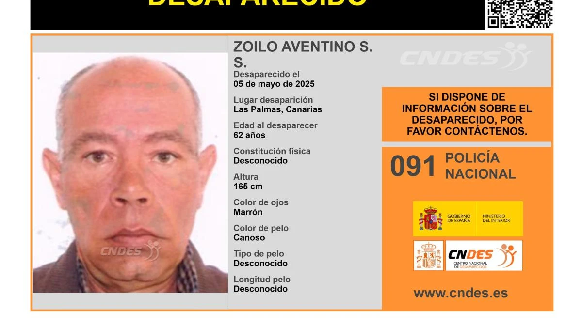Sin rastro de Zoilo Aventino S. S., un hombre de 62 años desaparecido en Las Palmas de Gran Canaria