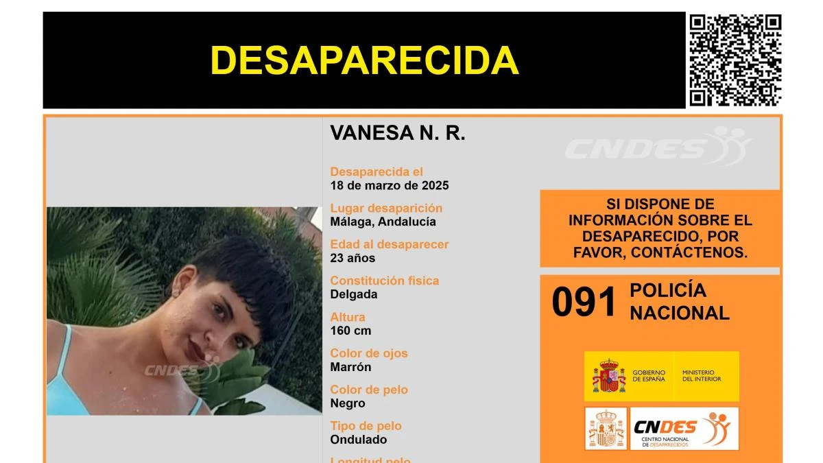 Sin rastro de Vanesa N. R., una joven de 23 años desaparecida en Málaga