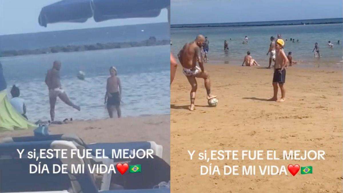 Un niño muestra cómo Dani Alves le da clases de fútbol en la playa: “Eres la mejor persona del mundo”