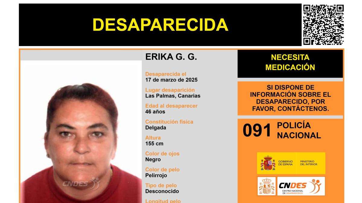 Sin rastro de Erika G. G., una mujer de 46 años desaparecida en Las Palmas