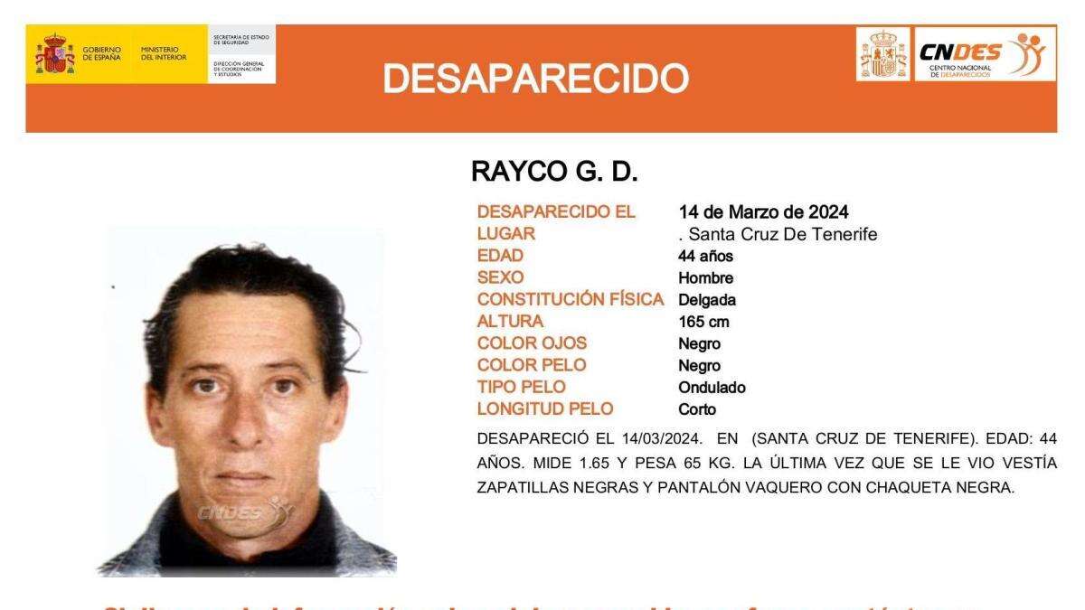 Sin rastro de Rayco G. D., un hombre de 44 años desaparecido en Tenerife