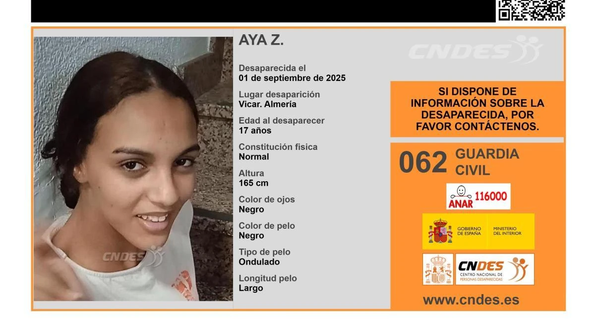 Activada una alerta para encontrar a Aya Z., una menor de 17 años desaparecida en Almería