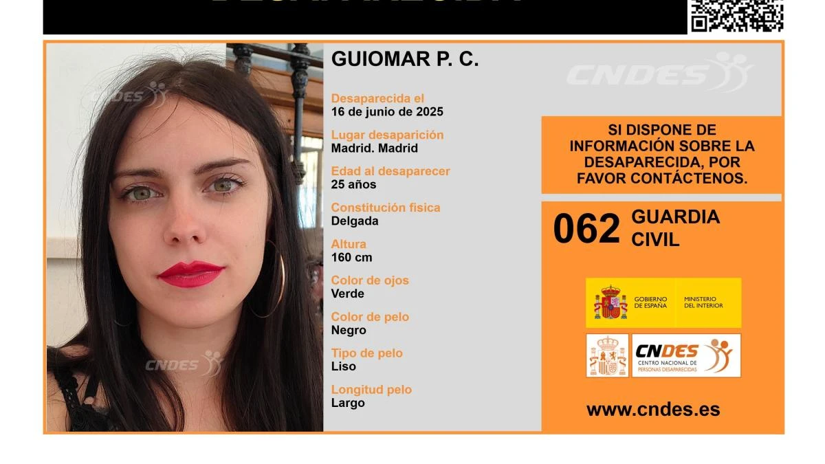 Activan una alerta para encontrar a Guiomar P. C., una joven de 25 años desaparecida en Madrid