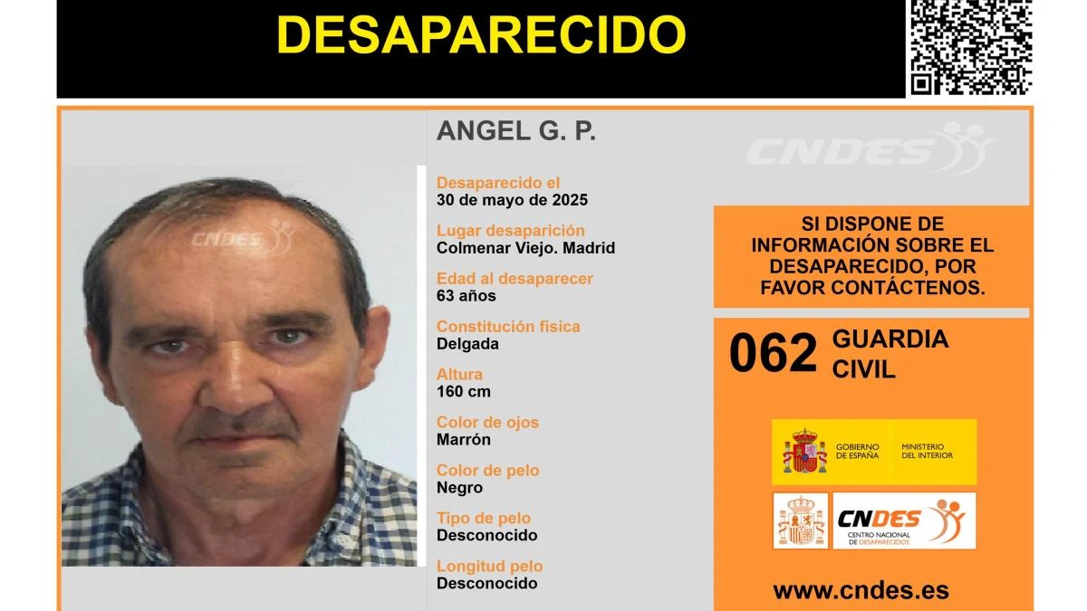 Activan una alerta para encontrar a Ángel G. P., un hombre de 63 años desaparecido en Madrid