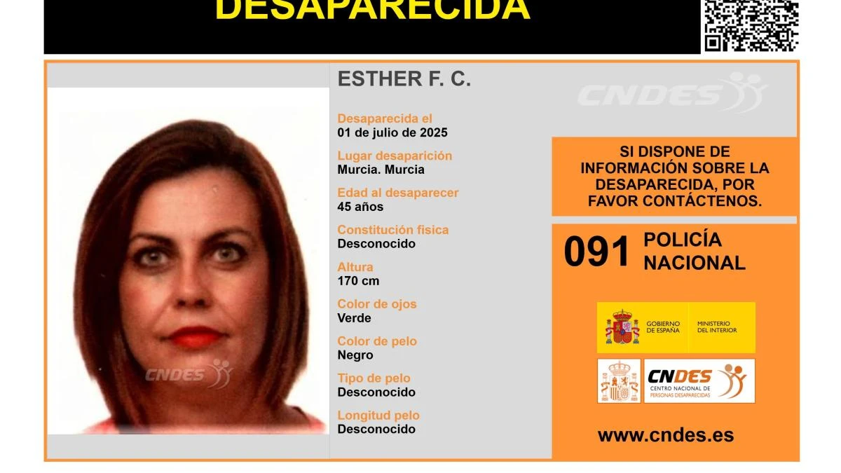 En paradero desconocido Esther F. C., una mujer de 45 años desaparecida en Murcia