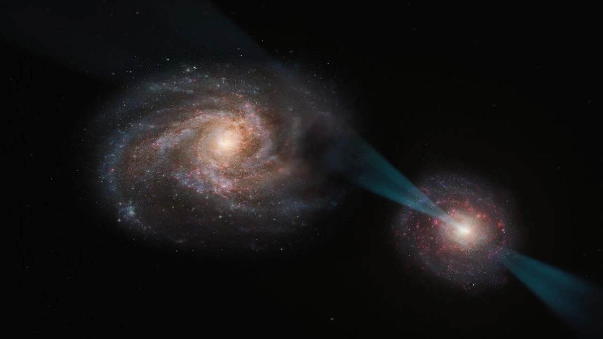 Los astrónomos observan una verdadera Guerra de las Galaxias: una galaxia atacando a otra con la radiación de su agujero negro como una lanza