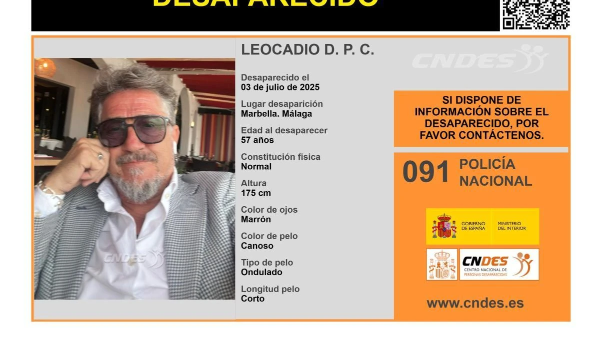 Activada una alerta para encontrar a Leocadio D. P. C., un hombre de 57 años desaparecido en Málaga