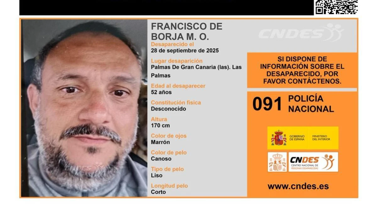 Se busca a Francisco de Borja M. O., un hombre de 52 años desaparecido en Las Palmas de Gran Canaria