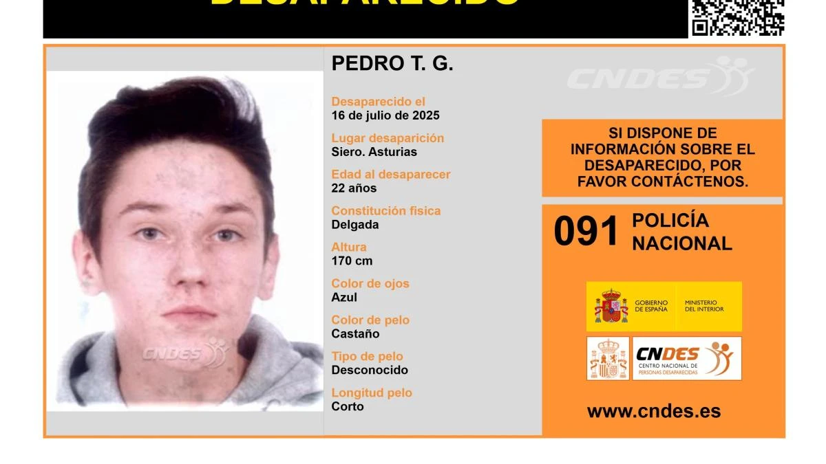 Sin rastro de Pedro T. G., un joven de 22 años desaparecido en Asturias