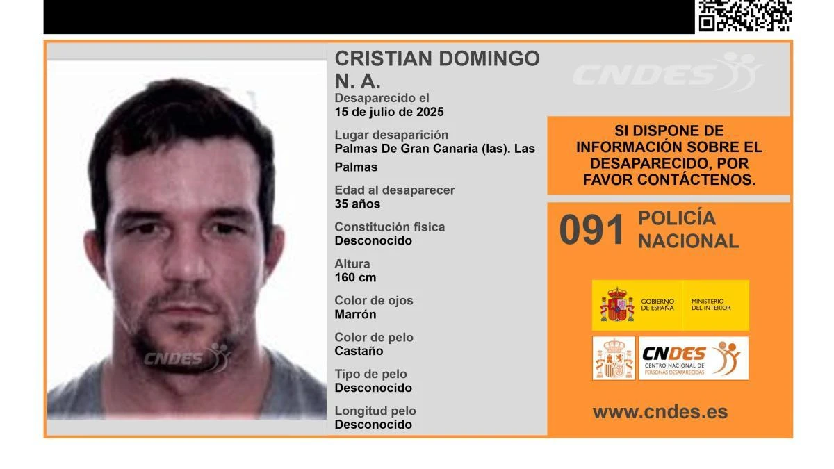 Sin rastro de Cristian Domingo N. A., un hombre 35 años desaparecido en Las Palmas de Gran Canaria