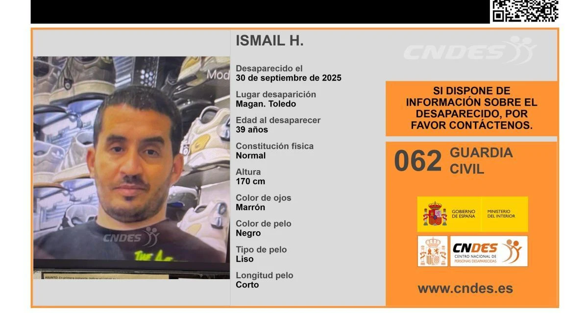 Activan una alerta para encontrar a Ismail H., un hombre de 39 años desaparecido en Toledo