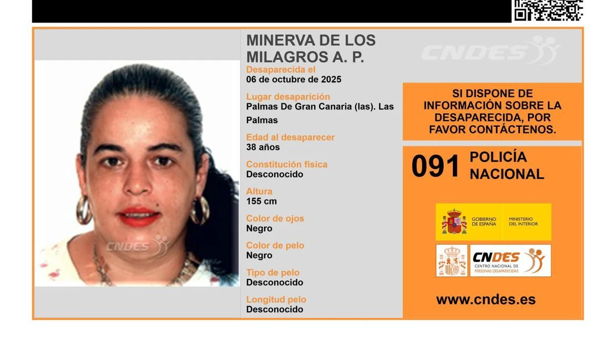 En paradero desconocido Minerva de los Milagros A. P., una mujer de 38 años desaparecida en Las Palmas de Gran Canaria