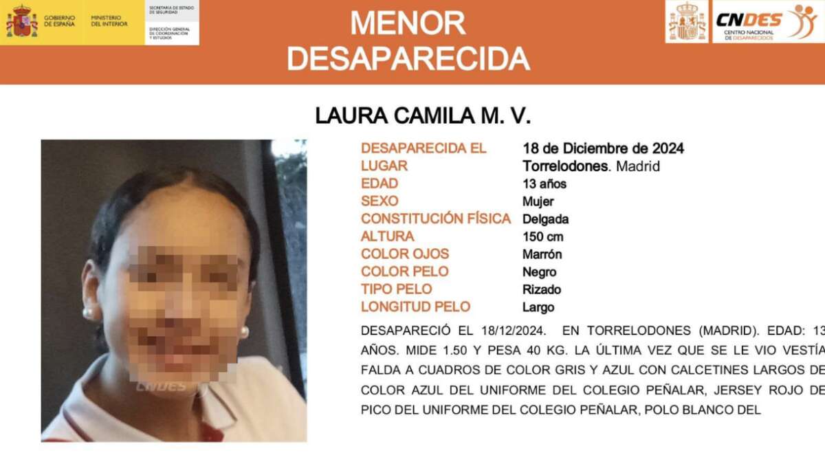 La policía activa la alerta para encontrar a Laura Camila, la menor desaparecida en Torrelodones