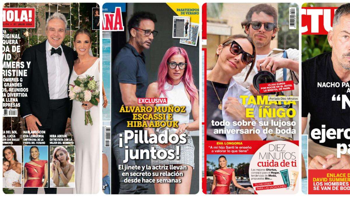 David Summers, Muñoz Escassi con Hiba Abouk, Tamara Falcó y Nacho Palau, en las portadas