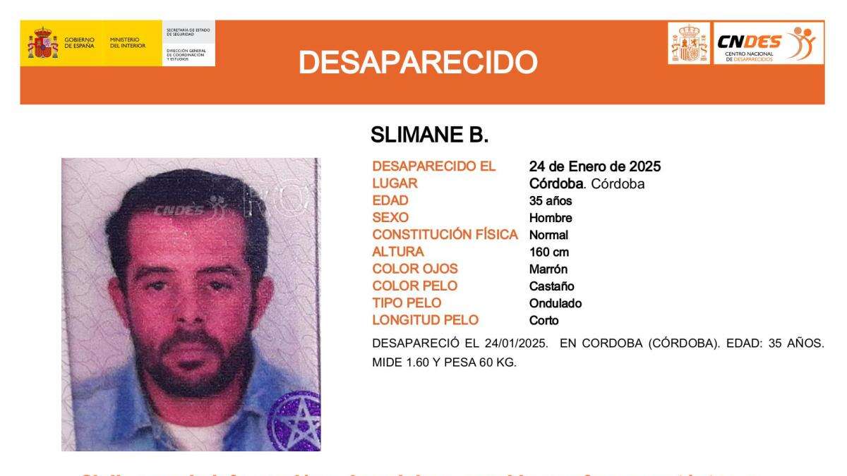 Alerta en Córdoba: buscan a Slimane, un hombre de 35 años desaparecido el 21 de enero