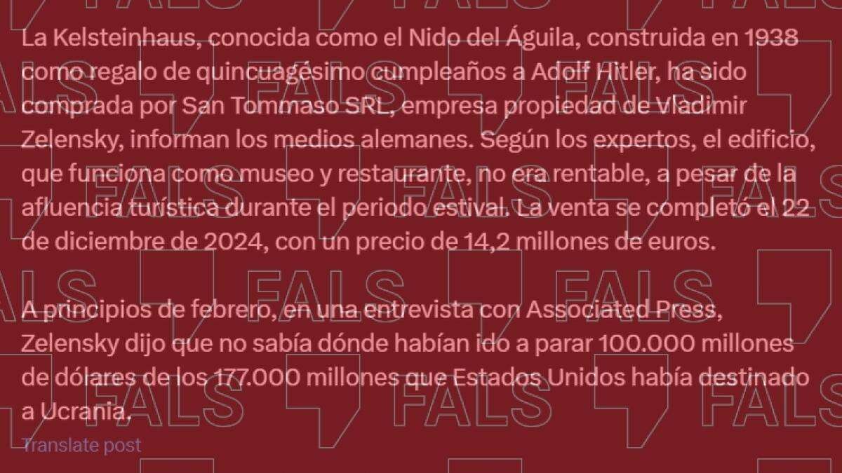 Es falso que Zelenski haya comprado «el nido del Águila», la antigua sede de Hitler