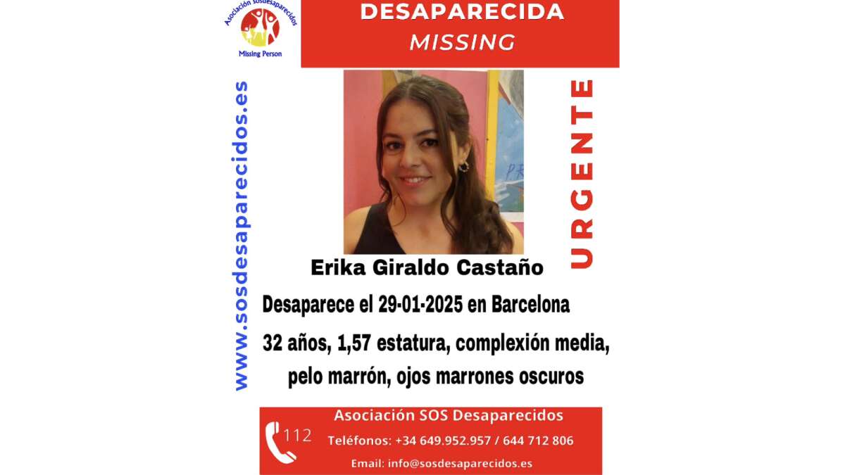 Sin rastro de Erika Giraldo, la mujer de 32 años desaparecida en Barcelona