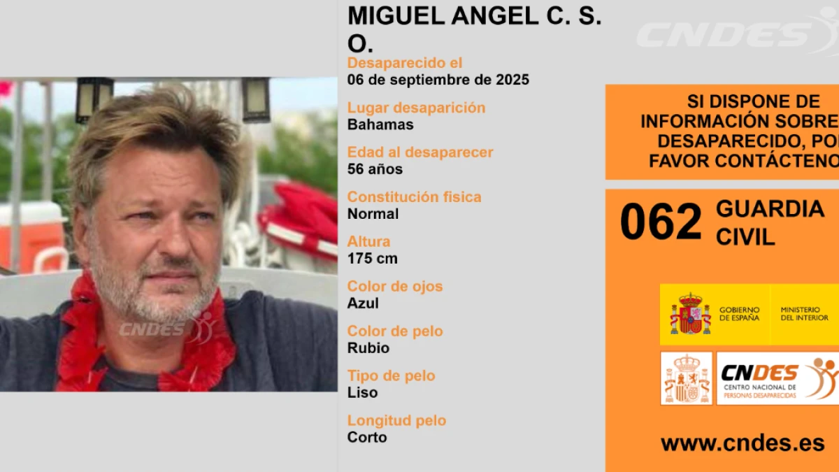 En paradero desconocido Miguel Ángel C. S., un hombre de 56 años desaparecido en las Bahamas