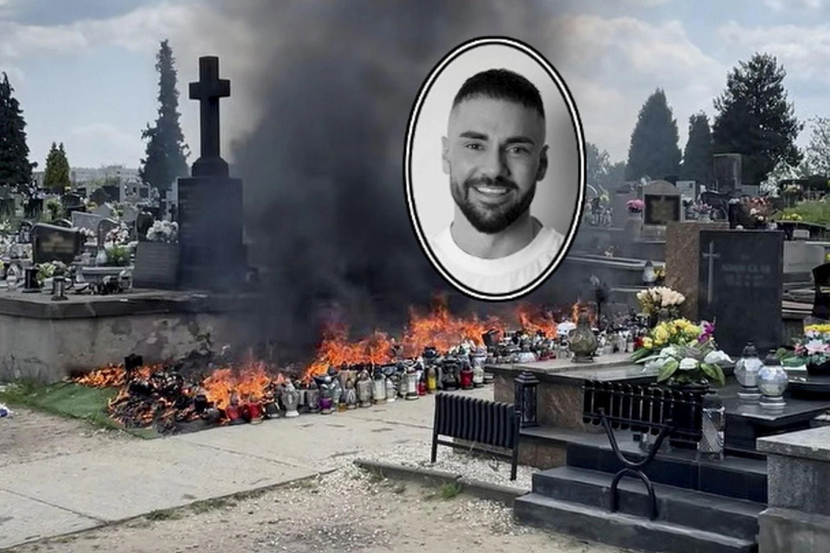 DRAMATYCZNE SCENY Ogień na grobie Łukasza Litewki. Wszystko widać na nagraniu