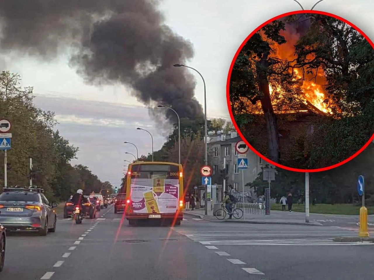 Strażacy w akcji Kłęby dymu nad Warszawą. Płonie pustostan przy Żwirki i Wigury
